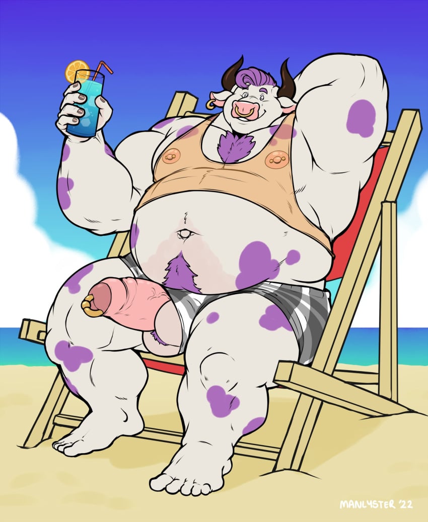 2022 anthro balls barazoku beach belly beverage biceps big_balls big_belly big_muscles big_penis body_hair bovid bovine cattle chair chest_hair clothing cloud container crop_top cup dane_(character) day ear_piercing ear_ring erection eyebrows facial_piercing foreskin furniture furry genital_piercing genitals glass glass_container glass_cup hair hand_behind_head happy_trail hi_res holding_cup holding_object horn humanoid_genitalia humanoid_penis lemon looking_at_viewer male mammal manlyster moobs musclegut muscular muscular_anthro muscular_male navel nipple_piercing nipples nose_piercing nose_ring outie_navel overweight overweight_anthro overweight_male pecs penis penis_piercing piercing plantigrade poking_out prince_albert_piercing pubes relaxing ring_piercing sand seaside shirt sitting sky smile solo spots straw swimming_trunks swimwear tank_top thick_penis thick_thighs topwear water