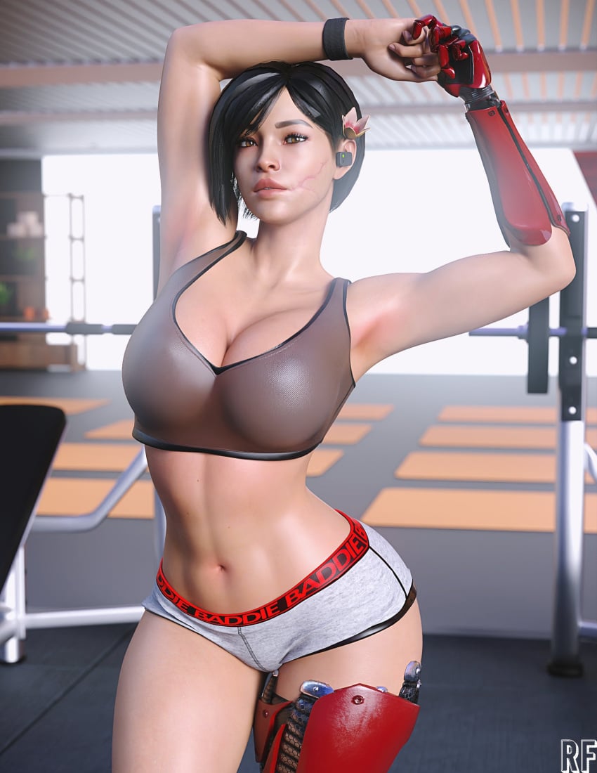 1girls 3d 3d_(artwork) absurd_res aruni_(rainbow_six) asian asian_female bionic_arm bionic_leg breasts brown_eyes cleavage female female_only hi_res large_breasts looking_at_viewer rainbow_six rainbow_six_siege rude_frog scar scar_on_face short_hair short_shorts shorts solo thighs