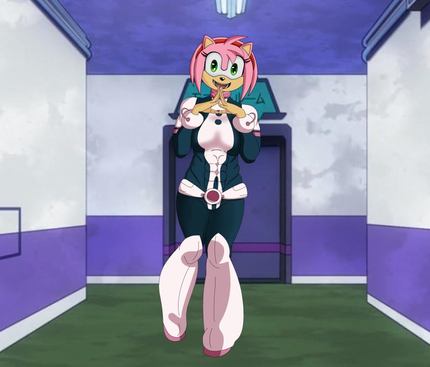 abs amy_rose clothed furry looking_at_viewer muscular_female my_hero_academia nap´sart ochako_uraraka ochako_uraraka_(cosplay) smiling sonic_(series) sonic_the_hedgehog_(series) uraraka_ochako uraraka_ochako_(cosplay)