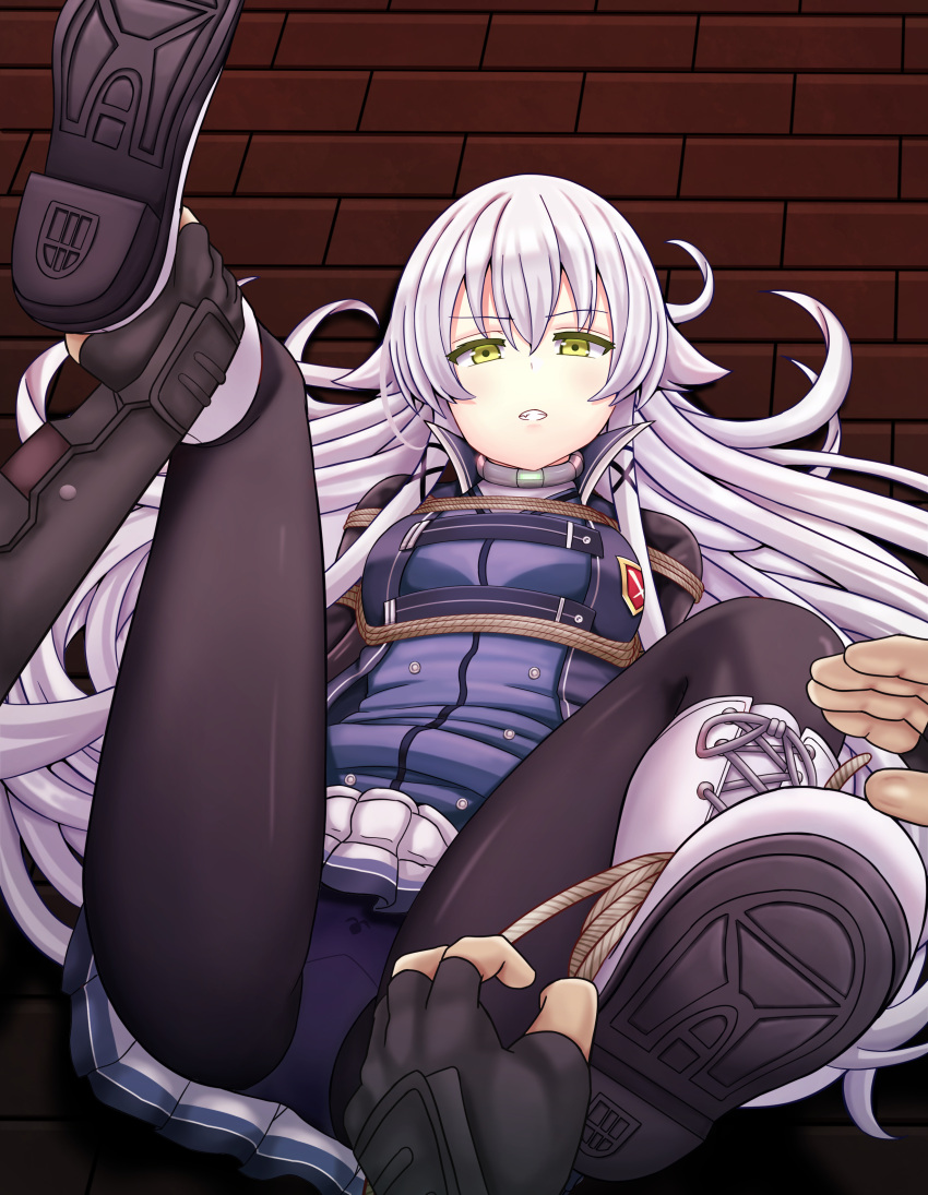 1girls 2boys altina_orion ass ass_focus bad_end bangs black_leggings black_legwear black_pantyhose blue_panties boots bound bound_ankles bound_arms bound_breasts bound_legs bound_wrists breast_bondage breasts captured collar crotch eiyuu_densetsu female female_focus footwear grabbing grabbing_legs hair_between_eyes imminent_rape imminent_sex kidnapped laying laying_down laying_on_back leg_grab leg_up leggings legs legs_apart legs_up legwear long_hair looking_at_viewer lying lying_down lying_on_back offscreen_male on_back panties pantyhose rope rope_bondage saikunartworks school_uniform schoolgirl sen_no_kiseki silver_hair skirt thighs trails_of_cold_steel underwear uniform white_hair yellow_eyes