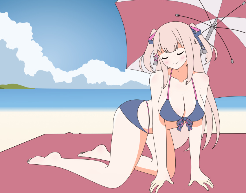 absurd_res alien_girl all_fours beach big_ass big_breasts big_butt bikini blush clothed iku_hoshifuri large_breasts noality pigtails pink_hair prism_project thong virtual_youtuber voluptuous