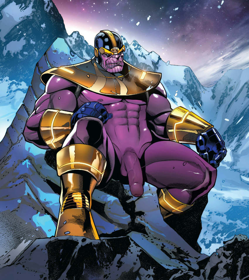 abs armor balls drawthread_request edit edited editlux erection gay genitals male male_only marvel marvel_comics nipples official_artwork_edit penis purple_body purple_skin retracted_foreskin thanos uncut yaoi