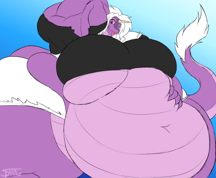 anthro belly big_belly big_breasts breasts cleavage dragon enormous_thighs fat female female_only gigantic_thighs hand_on_belly horn huge_belly huge_breasts hyper hyper_thighs massive_thighs musclegut muscles muscular muscular_female obese obese_female overweight overweight_female purple_body purple_scales scales scalie solo strongfat thick_thighs thorstone tungsten-thor wink