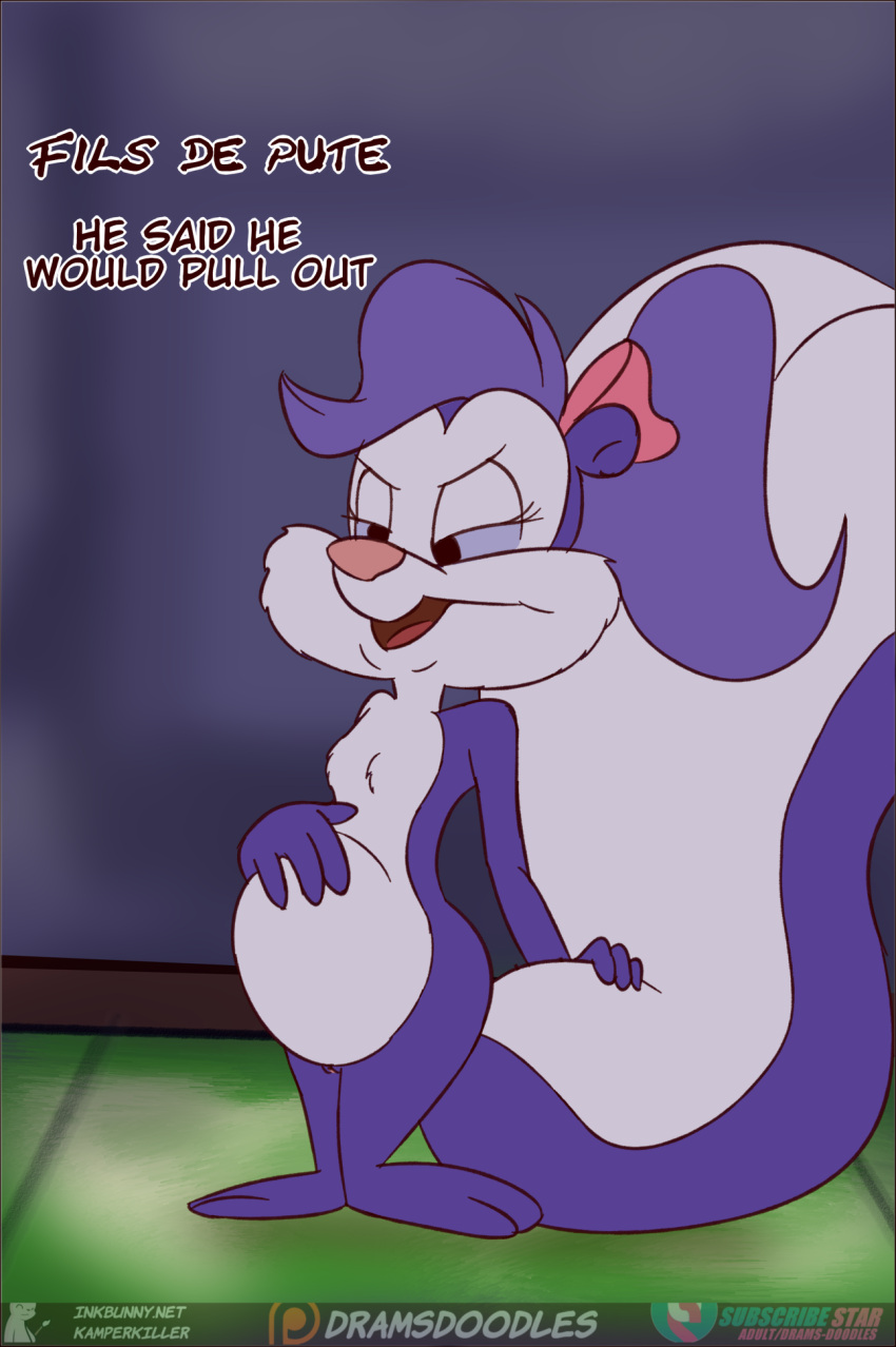 anthro clitoris female fifi_la_fume french genitals hi_res kamperkiller_(artist) looney_tunes mammal mephitid pregnant pussy skunk solo teenager tiny_toon_adventures warner_brothers young