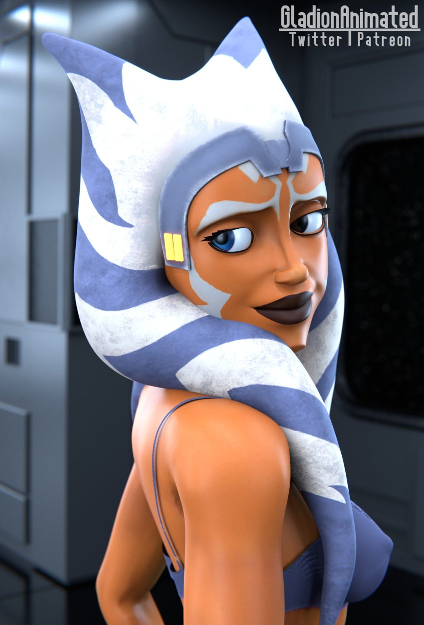 1girls 3d 3d_(artwork) ahsoka_tano airress3d_(3d-modeller) alien alien_girl alternate_costume blender blender_(software) blue_eyes blue_lingerie blue_underwear breasts clone_wars_(style) female female_only fit fit_female gladionanimated lekku lingerie looking_away looking_back montrals nipples nipples_visible_through_clothing orange_body orange_skin petite small_breasts smile smiling solo solo_female solo_focus standing star_wars text the_clone_wars:_season_seven togruta turnaround turning_head underwear