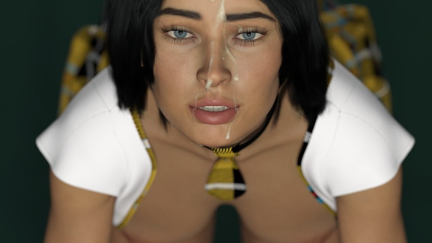 3d blurry celebrity close-up clothed cum daz3d daz_studio facial looking_at_viewer megan_fox pov school school_uniform schoolgirl skoobrya