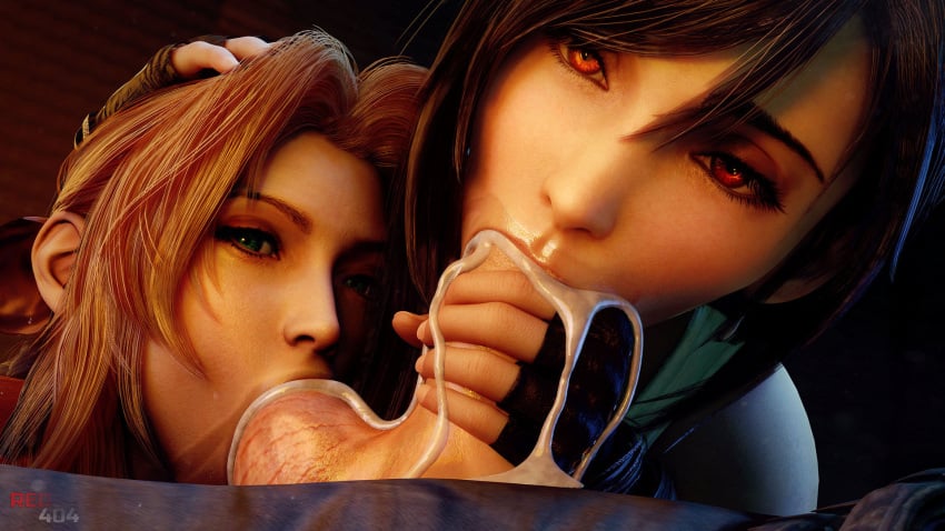 1boy 2girls 3d aerith_gainsborough aroused aroused_face aroused_female ball_sucking blowjob cloud_strife collaborative_fellatio craving_cum cum cum_in_mouth cum_overflow cumdrip cute earrings eyes_rolling_back fellatio final_fantasy final_fantasy_vii final_fantasy_vii_remake handjob horny light-skinned_female light-skinned_male light_skin looking_at_viewer male_pov moaning mouth_fuck mouth_full mouth_full_of_cock mouthful_of_cum multiple_girls oral pov red404 red_eyes teamwork tifa_lockhart turned_on unseen_male_face wanting_cum wanting_more