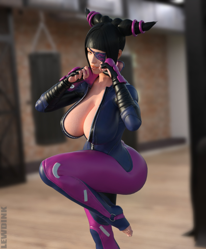 1girls 3d arms_up big_ass big_breasts big_butt bimbo black_hair breasts cleavage coat eye_patch eyepatch female female_only fight fighter fighting fighting_pose fighting_ring fighting_stance formal gloves hand_on_hip hands_on_head hands_up highres huge_ass huge_breasts huge_butt jacket juri_han kick kicking large_ass large_breasts legs_up lewdink light_skin looking_at_viewer open_clothes open_coat open_jacket pose posing purple_eyes ready_to_fight skimpy skimpy_clothes smirk smirking solo street_fighter suit toned uniform