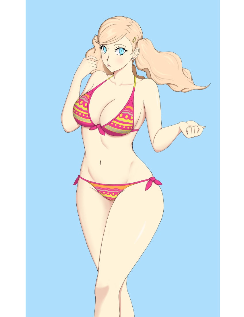 ann_takamaki big_ass big_breasts bikini blonde_female blonde_hair blue_eyes breasts cleavage eyewear_on_head large_breasts nahone_peko persona persona_5 sunglasses sunglasses_on_head swimsuit teenager thick_thighs thin_waist twintails wide_hips