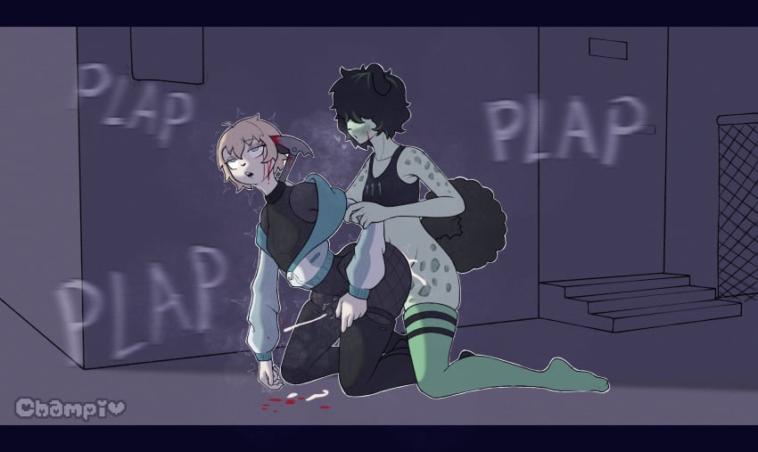 2boys 2male alley alleyway background bleeding blood_on_face blood_stain casual champaanimation choker clothed_sex clothing collar commission cum cum_inside cumming dead death defeated doggy_style empty_eyes femboy femboy_death fishnets from_behind gore guro kneeling leotard male male/male male_death onomatopoeia original_character questionable_consent rape raped rough_rape rough_sex snuff stabbed thighhighs twitching