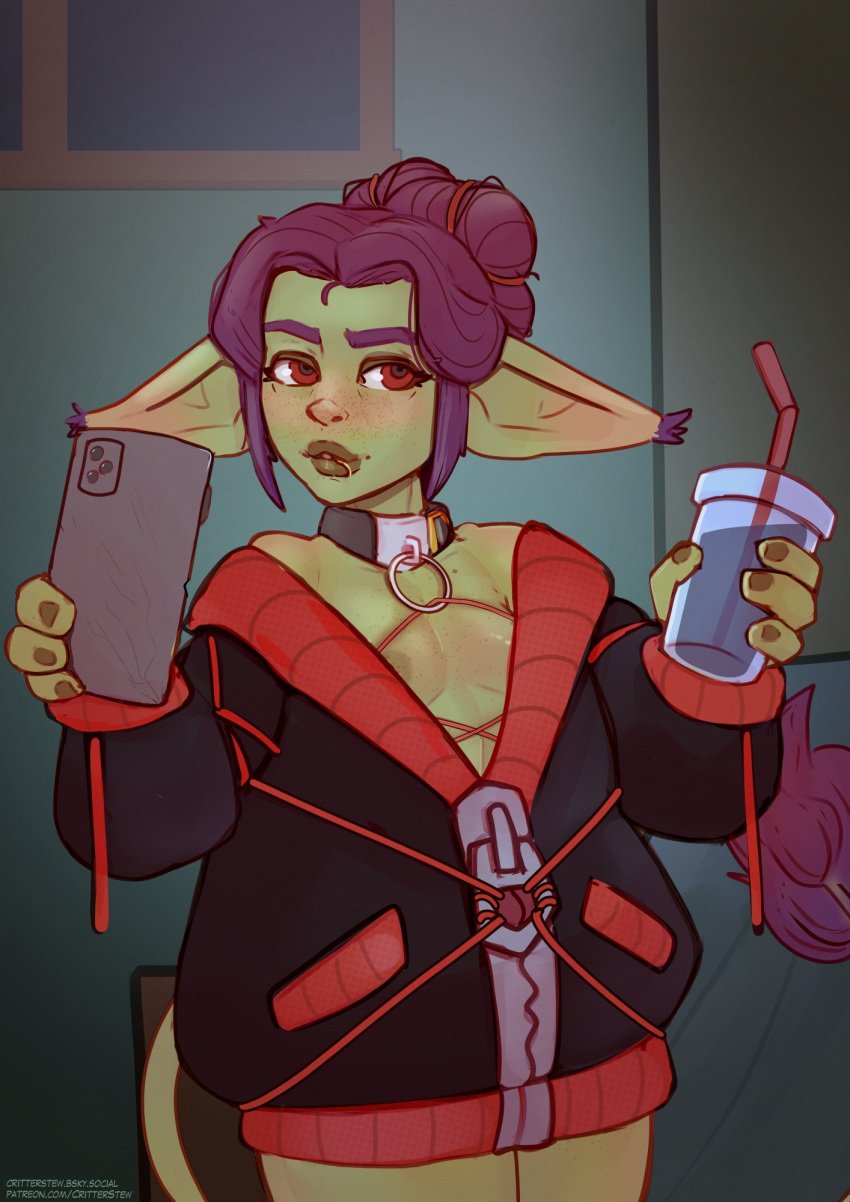 bondage collar critterstew dnd dungeons_and_dragons female female_goblin flat_chest flat_chested goblin goblin_female pathfinder rope rope_between_breasts rope_bondage shibari_bondage shibari_harness short_hair tied_up