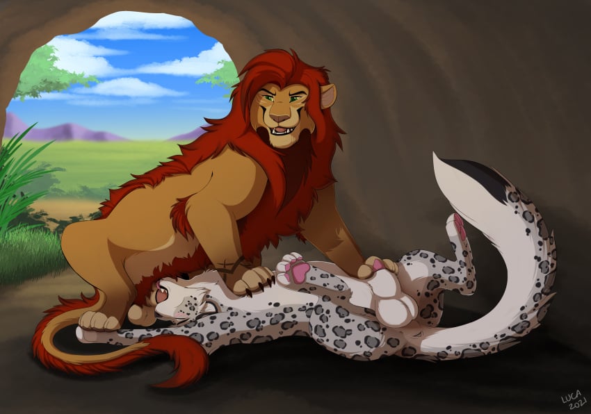4_toes animal_genitalia animal_penis ass balls balls_deep body_hair caraluca cave chest_hair claws curling_toes digital_drawing_(artwork) digital_media_(artwork) disney duo feet felid feline fellatio feral feral_on_feral fur genitals grey_body grey_fur hair hand_on_chest hand_on_penis hi_res hindpaw kazik_feral lion male male/male male_penetrated male_penetrating male_penetrating_male mammal mane meddy_(character) muscular muscular_male open_mouth oral oral_penetration pantherine pawpads paws penetration penile penile_penetration penis sex smile snow_leopard tail the_lion_king toes