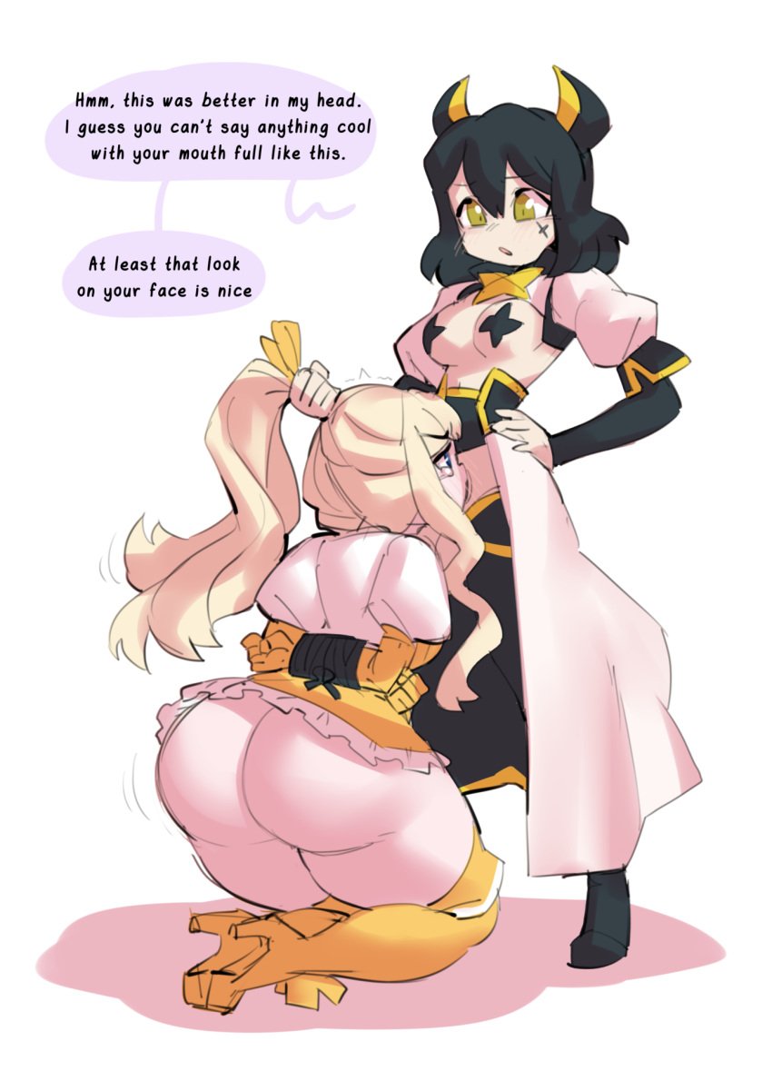 1futa 1girls big_ass black_hair blonde_hair blue_eyes borvar breasts clothed clothing crying dialogue fellatio female first_porn_of_character forced forced_oral futa_on_female futadom futanari hiiragi_utena horns huge_ass human humanoid humanoid_penis light-skinned_female light-skinned_futanari light_skin magia_baiser magia_sulphur magical_girl mahou_shoujo_ni_akogarete mostly_clothed mostly_nude oral oral_rape penis rape sex tenkawa_kaoruko text thick_thighs wide_hips yellow_eyes