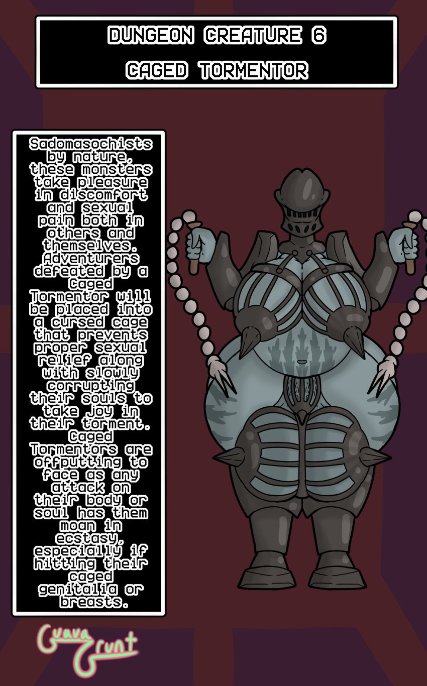 1futa 2d armor big_ass big_balls big_breasts big_penis_in_chastity bondage bondage_gear bondage_outfit cage caged caged_balls caged_breasts caged_cock character_profile character_sheet chastity chastity_cage chastity_device dickgirl futa_only futanari grey_skin guavagrunt helmet huge_ass huge_balls huge_breasts humanoid large_breasts masochism monster monster_girl nipple_spikes orgasm_denial original oversized_balls sadomasochism scar simple_background small_penis solo_futa standing text thick_thighs thighs weapon whip