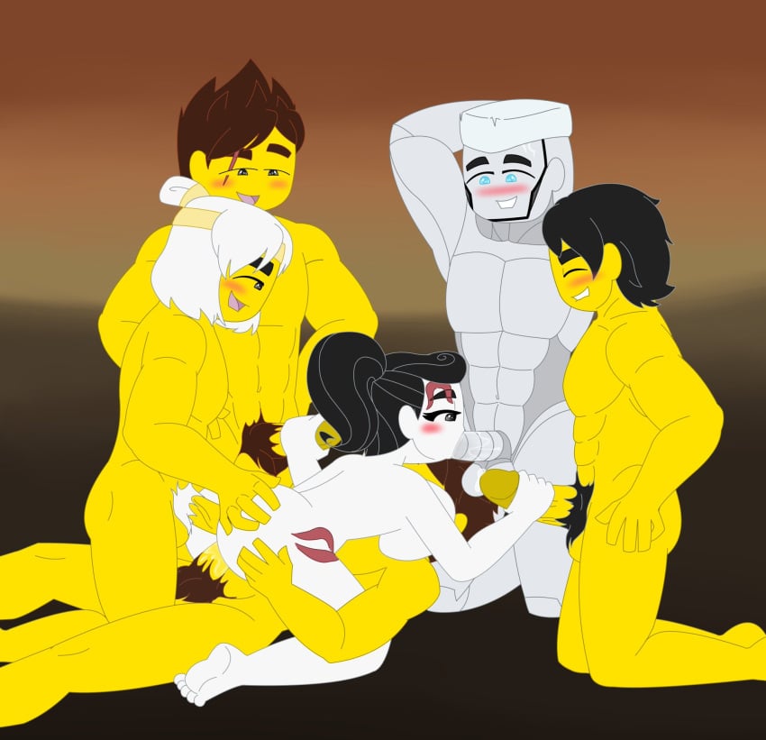 cole_(ninjago) duchess_pixal faith_(ninjago) hairy hunted_(ninjago) jay_(ninjago) kai_(ninjago) lego ninjago sixsome white_skin wu_(ninjago) yellow_skin zane_(ninjago)