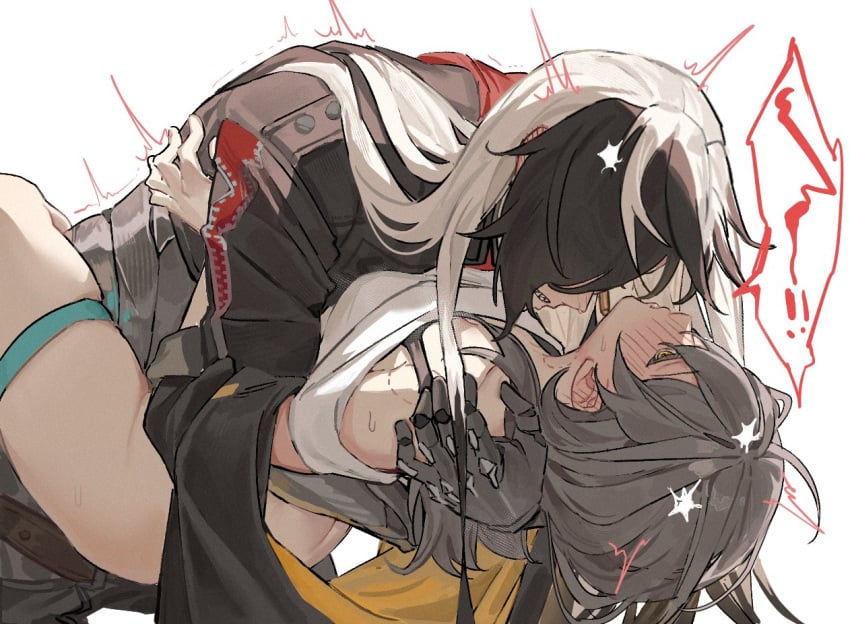 1boy 1girls bite_mark blush boothill_(honkai:_star_rail) climax couple cowboy cyborg female fully_clothed gray_hair half-dressed hidden_eyes holding_body honkai:_star_rail hugging human implied_penetration inhuman_genetalia legs_wrapped_around_partner male male_penetrating_female messy_hair no_panties penetration sharp_teeth stars4993 stelle_(honkai:_star_rail) sweat white_black_hair yellow_eyes