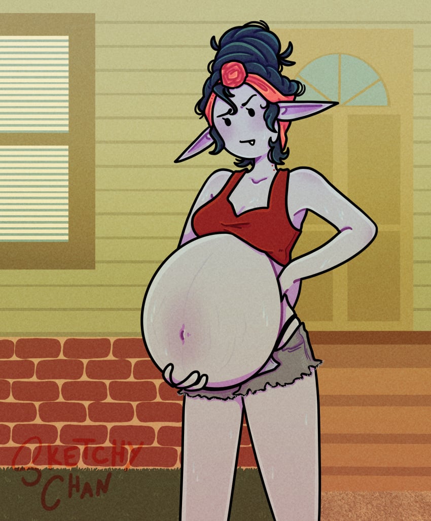 adventure_time cartoon_network marceline marceline_abadeer marceline_the_vampire_queen pregnant pregnant_belly pregnant_female sketchventures sweat sweatdrop sweating sweaty too_big too_small_clothes