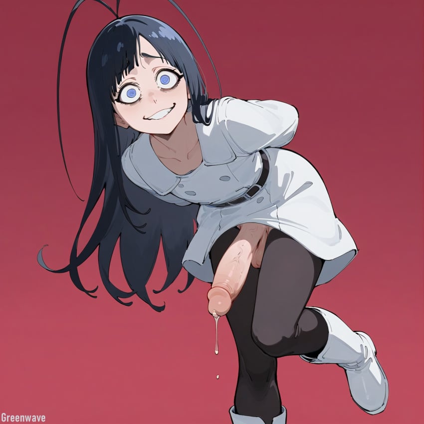 1boy ai_generated big_penis black_legwear bleach bleach:_the_thousand-year_blood_war blue_eyes boots crazy_eyes cum femboy giselle_gewelle greenwave male_only otoko_no_ko precum solo solo_femboy sternritter tagme trap white_dress yandere