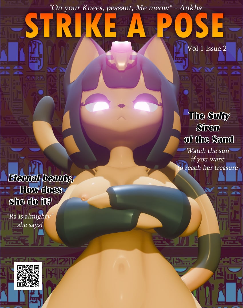 3d absurd_res animal_crossing ankha ankha_(animal_crossing) ankha_(hazeker) ankha_ride_(minus8) anthro clothed clothing cover domestic_cat felid feline felis female fictional_magazine_cover hi_res magazine magazine_cover mammal nintendo qr_code solo sonlink