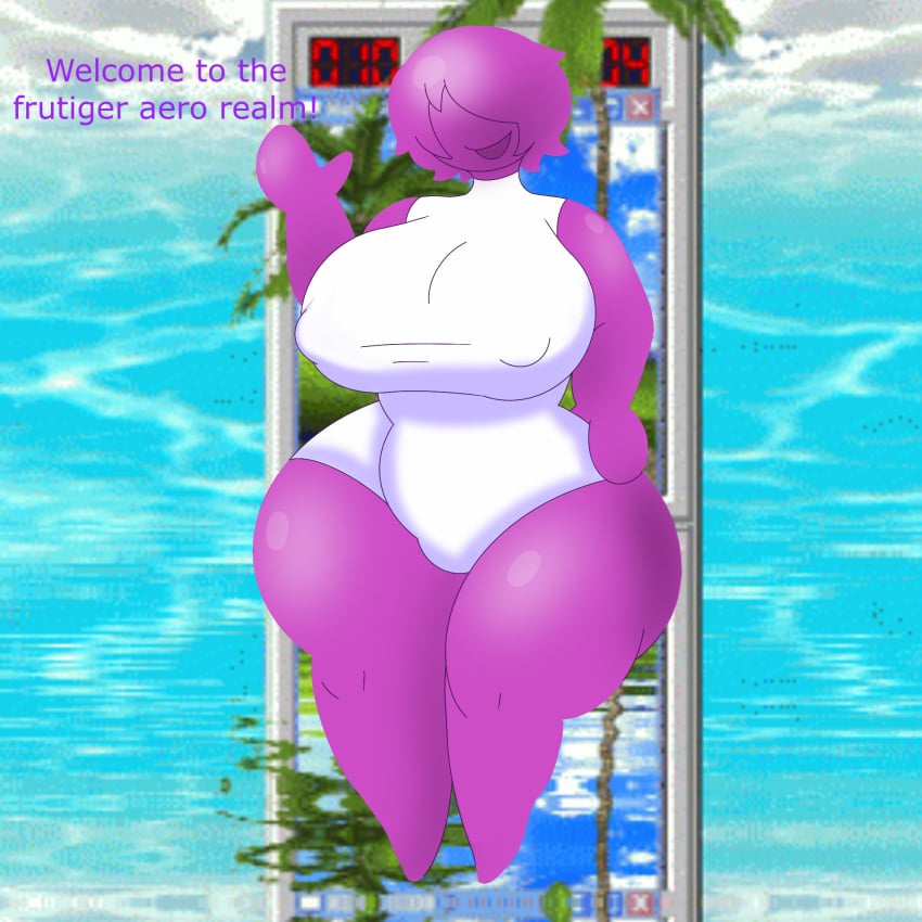 :d big_breasts character_request clothed dirkstridoritos frutiger_aero nipple_bulge purple_body purple_hair sex_worker shaded thick_thighs