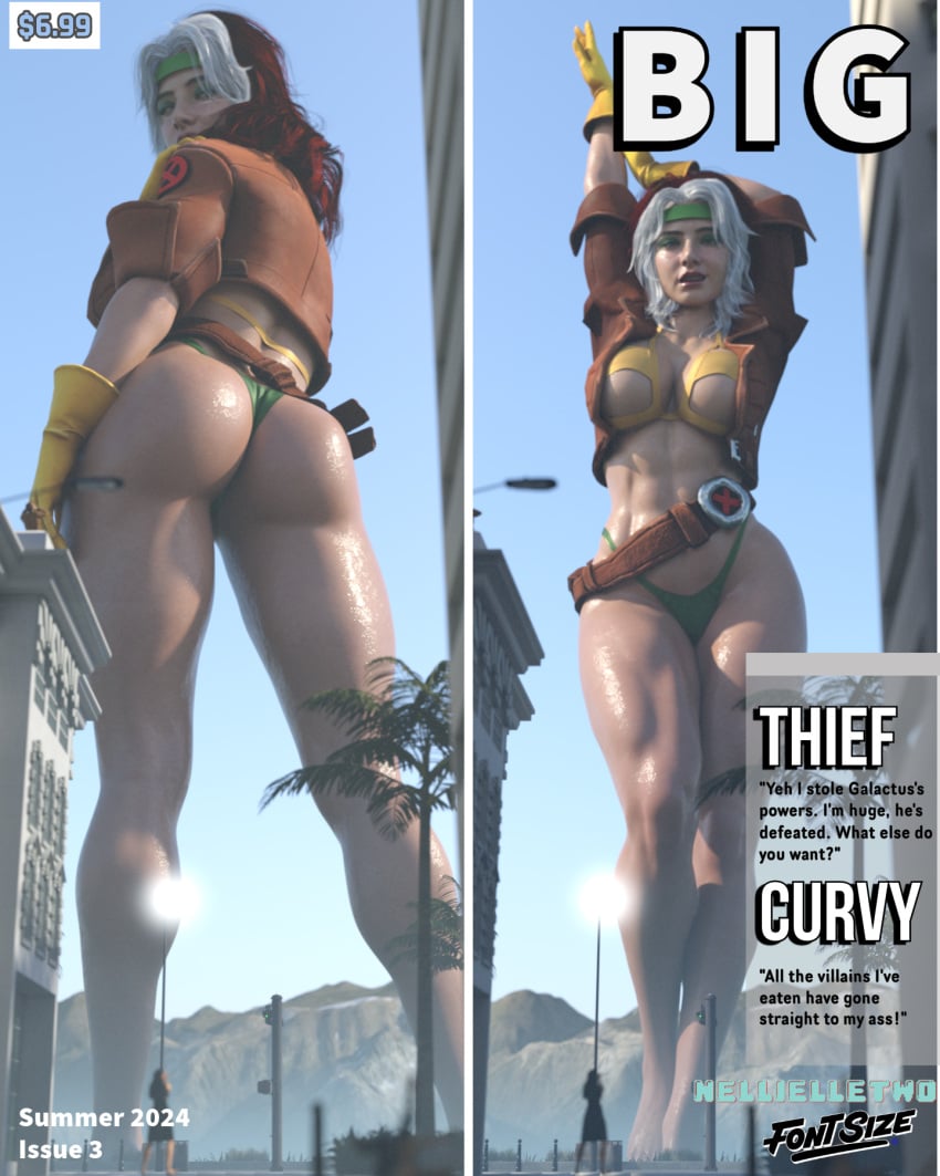 1girls 3d 3d_(artwork) abs anna_marie ass athletic athletic_female big_ass big_breasts big_butt breasts brown_hair brown_hair_female brown_jacket curvaceous curvy curvy_female curvy_figure female female_focus female_only giantess jacket light-skinned_female light_skin magazine_cover marvel marvel_comics multicolored_hair nellielle2 rogue_(x-men) stretching toned toned_female white_hair white_hair_female x-men