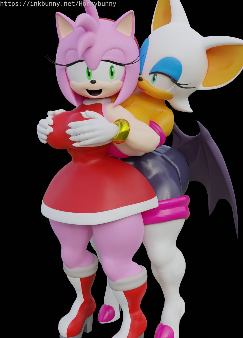 2girls 3d 3d_model amy_rose breasts female female_only hornybunny lesbian mobian mobian_(species) mobian_bat multiple_girls rouge_the_bat sega sonic_(series) sonic_adventure_2 sonic_the_hedgehog_(series) thick_thighs yuri