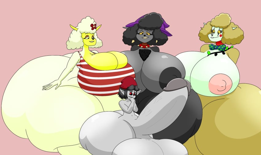 1boy 3girls anthro ass balls benny_(bestbussyboi69) big_ass big_balls big_breasts big_penis black_sclera bovid bowtie breasts bubble_butt caprine cleavage erection female femboy huge_ass huge_balls huge_breasts huge_cock hyper_ass hyper_balls hyper_breasts hyper_penis jester jolly_ghost_(boozoo's_ghosts) large_ass large_balls large_breasts large_penis male nervous nipples nude nude_female nude_male pale_skin penis pointy_ears red_eyes sha_(the_walten_files) sheep sheep_witch_(twf) size_difference spiked_collar the_walten_files thick_thighs thunder_thighs user3345 wide_hips witch witch_hat yellow_sclera