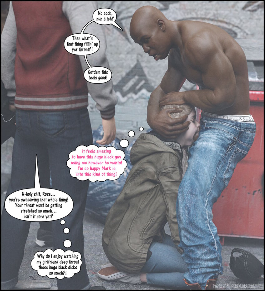 1boy 1girls 2boys 3d african_male athletic_male being_watched blonde_hair blowjob clothed_female clothed_female_functionally_nude_male cuckold dark-skinned_male dark_skin darklord deepthroat english_text fellatio female female_human functionally_nude functionally_nude_male hand_on_head hands_on_head holding_another's_head holding_another's_head_for_oral holding_head human_male human_only humans humans_only interracial kneeling male muscular_human muscular_male oral penis public_exposure public_humiliation public_indecency public_sex resident_evil resident_evil_8:_village rosemary_winters text watched young_female young_woman