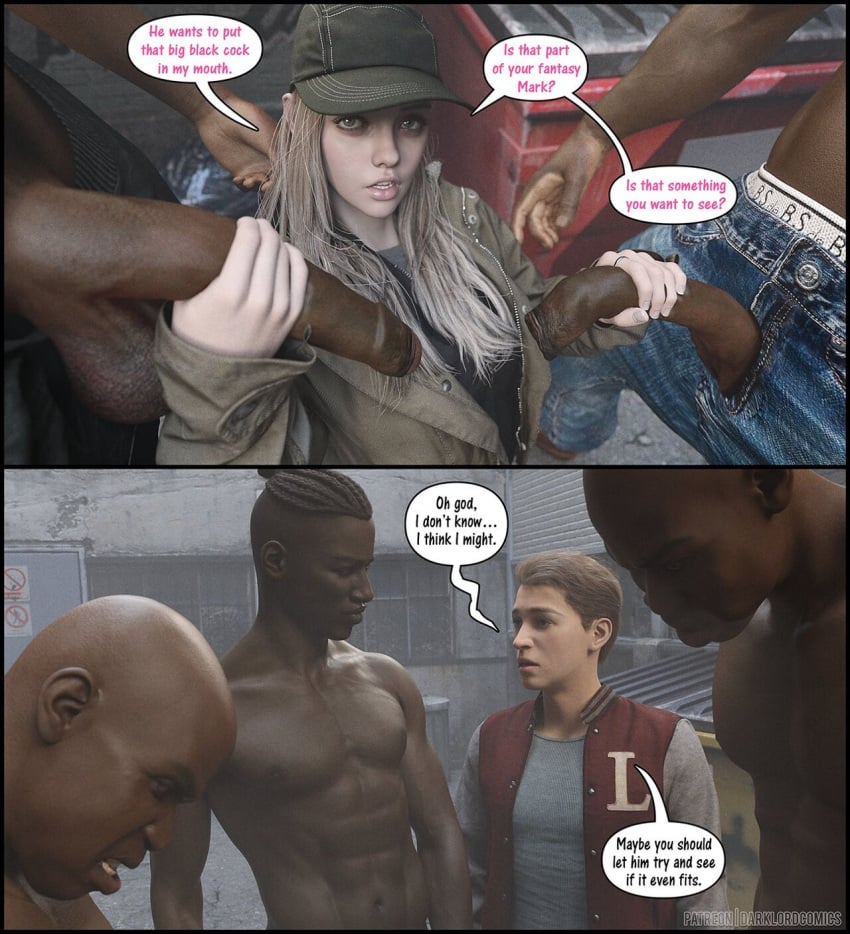 1girls 3d 4boys big_cocks big_penis blonde_hair cuckold dark-skinned_male dark_skin darklord english_text female holding_penis interracial light-skinned_female light-skinned_male male outdoors random_character random_characters resident_evil resident_evil_8:_village rosemary_winters surrounded_by_penises text