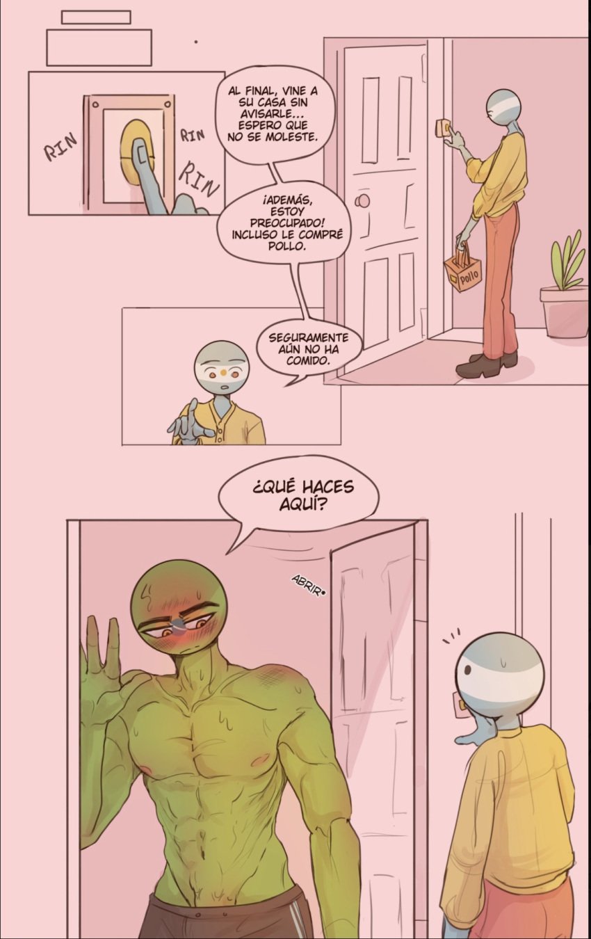 abi_sandia argentina_(countryhumans) blush brazil_(countryhumans) clothed countryhumans dialogue gay green_body male_only naked_male sweating