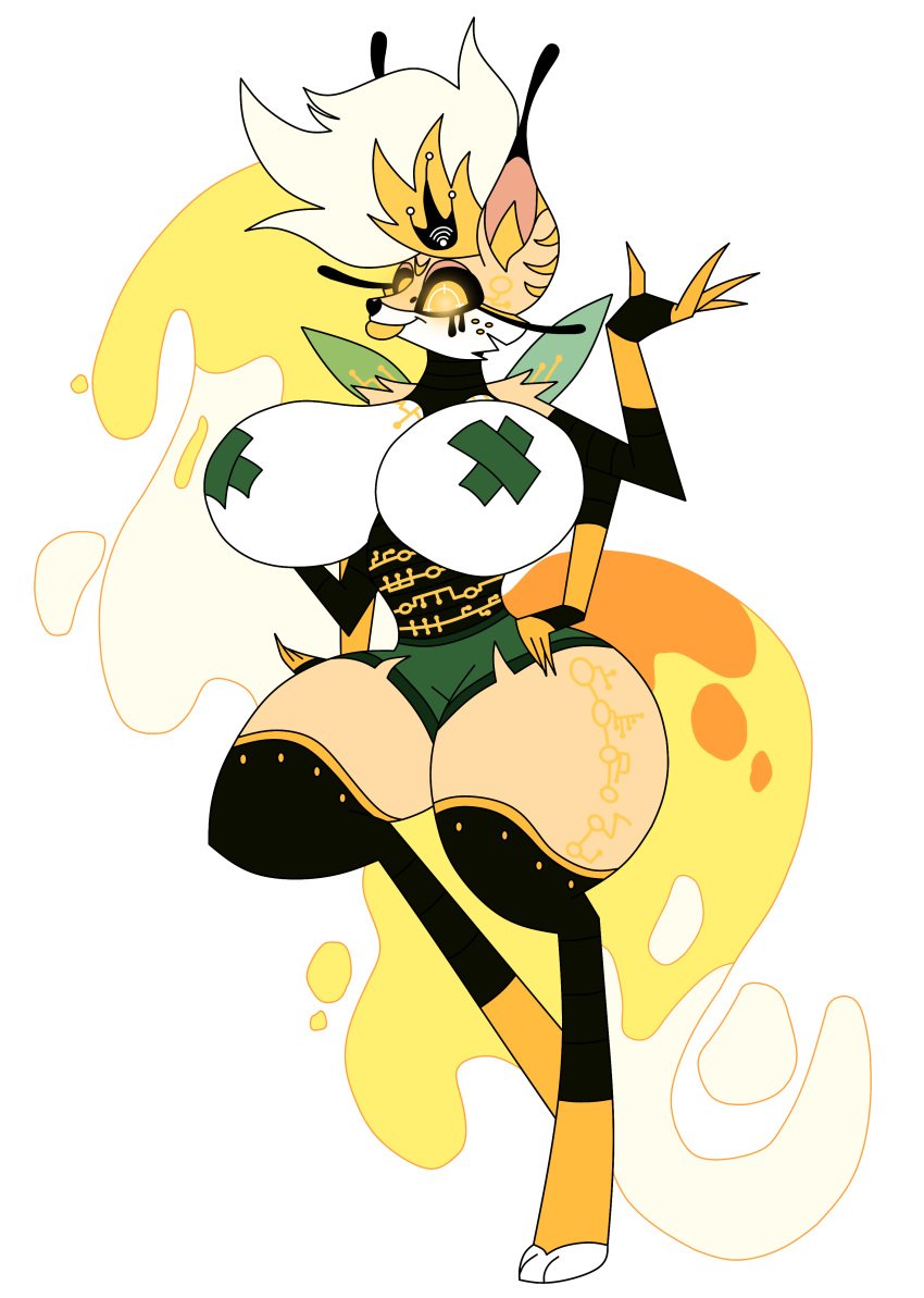 antennae big_breasts big_lips big_thighs bimbo corruption cyborg furry giant_breasts helluva_boss holidaygirl hourglass_figure mind_control queen_bee-lzebub_(helluva_boss) vivziepop yellow_body