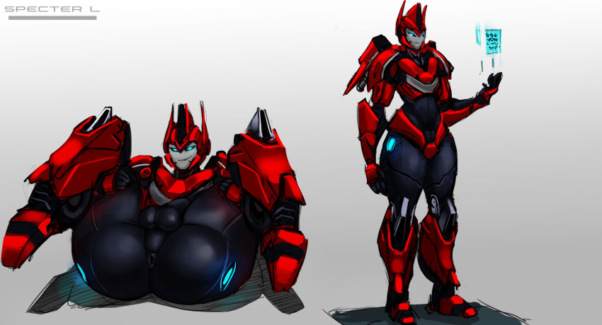 anus big_balls exposed_midriff femboy glowing_eyes huge_ass humanoid humanoid_genitalia metallic_body oc original_character penis presenting robot smug smug_face smug_grin specterl thick_thighs transformers wild-ride_(solidus_edge)