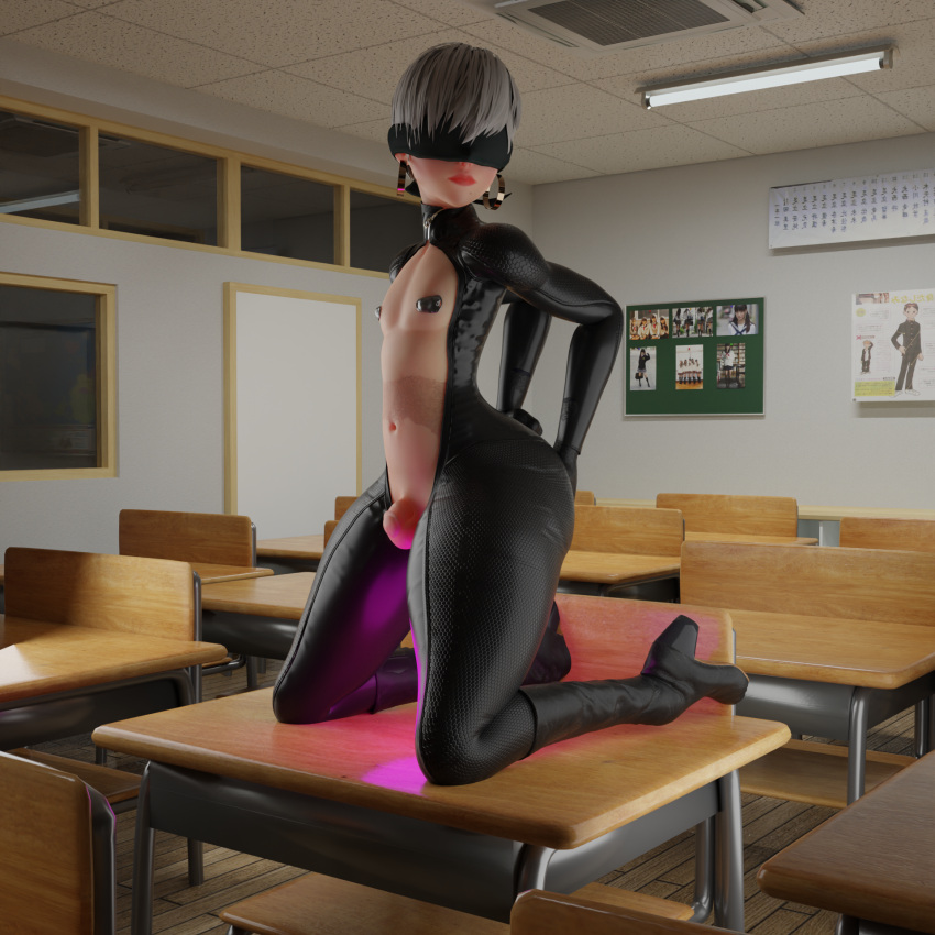 ass_focus ass_grab blindfold classroom latex nier:_automata ripped_clothing white_hair yorha_9s zsternritter