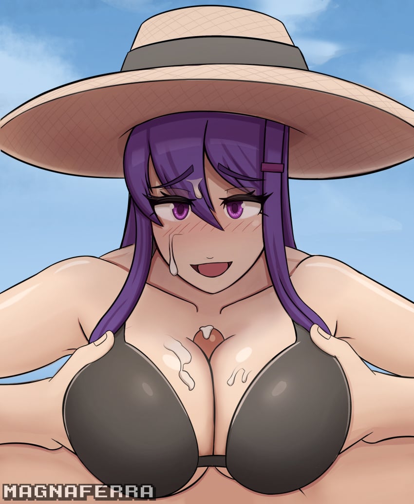 beach breasts clothed cum doki_doki_literature_club magna_ferra paizuri penis pov pov_eye_contact purple_eyes purple_hair titjob yuri_(doki_doki_literature_club)