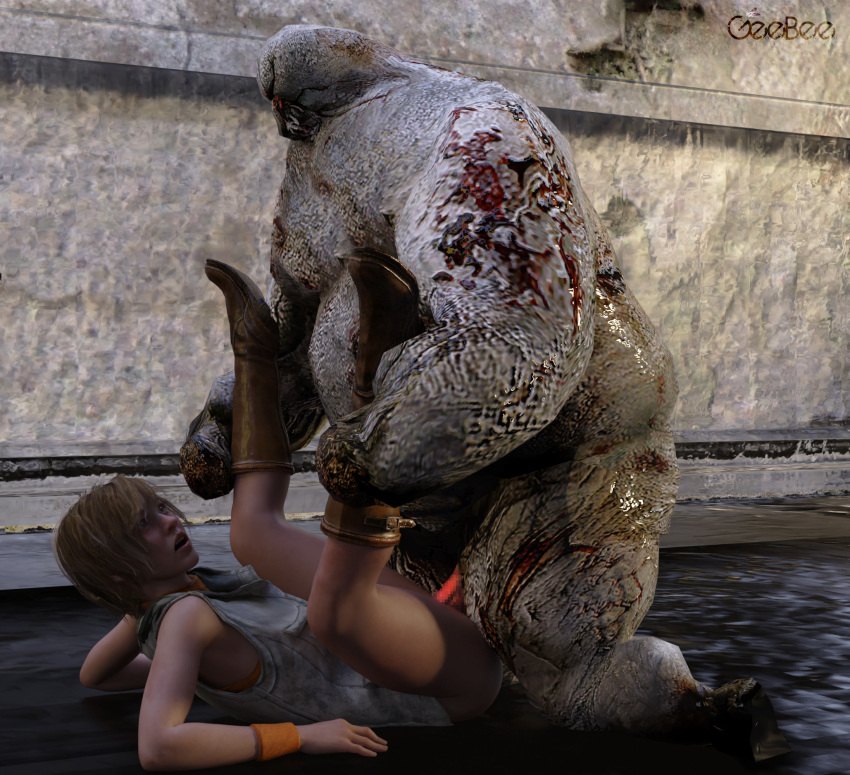 3d 3d_(artwork) blonde_hair boots bottomless defeated defeated_heroine geebee heather_mason insane_cancer male missionary missionary_position monster penis rape short_hair silent_hill silent_hill_3 size_difference vaginal_insertion vaginal_penetration vaginal_sex