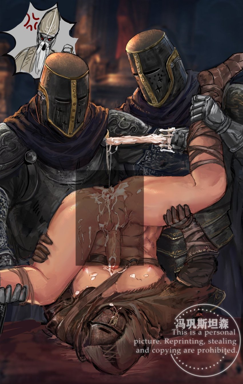 3boys anus armor ashen_one ass_up bottomless candle candle_wax cathedral_knight dark_souls dark_souls_3 erection fgstantham fromsoftware functionally_nude gay helmet knight leg_grab male male_only masked masked_male muscular muscular_male penis questionable_consent spread_legs upside-down wax wax_on_body wax_play yaoi