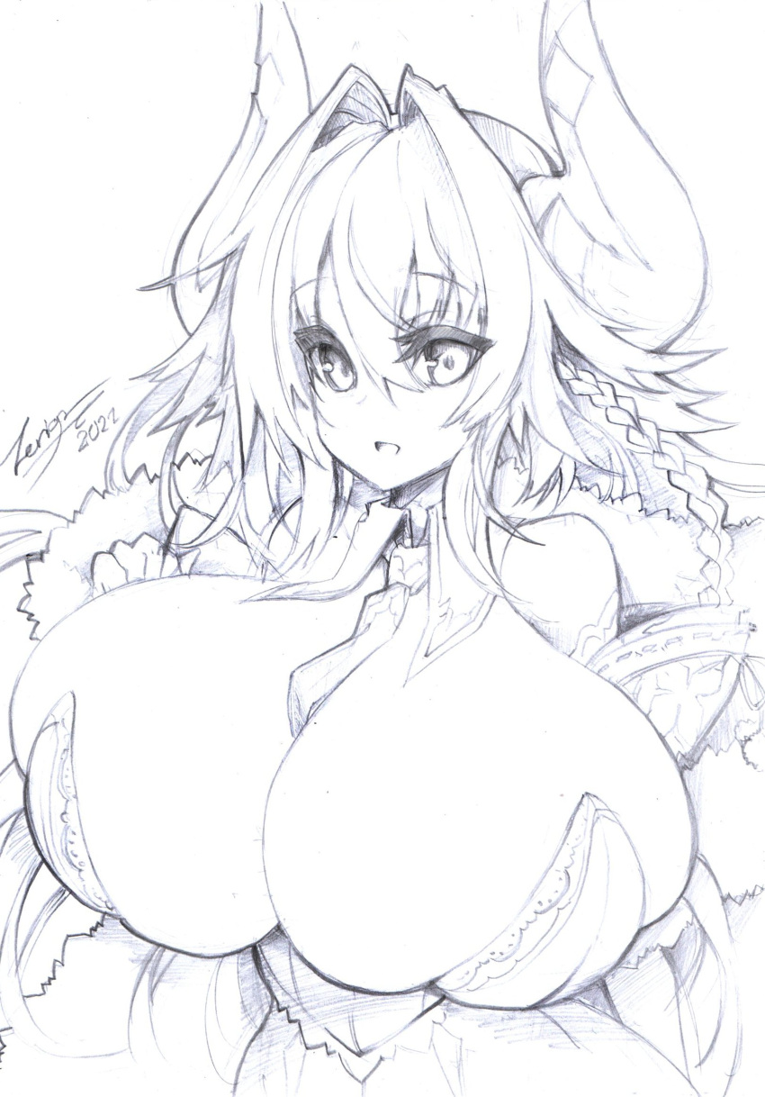 1girls big_breasts braided_hair breasts collar epsellis female female_only horns huge_breasts tagme tie