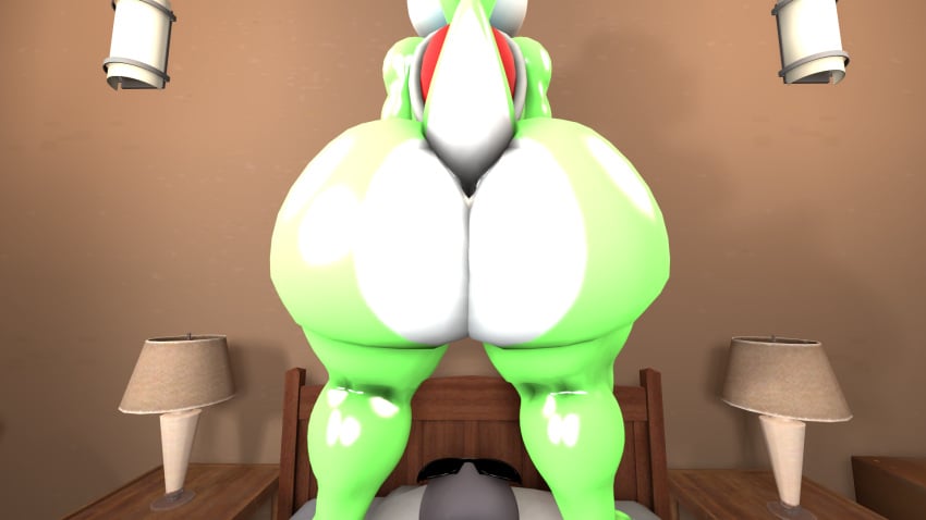 3d anon anonymous anthro ass ass_focus bed bedroom bedroom_setting big_ass big_butt bubble_ass bubble_butt dinosaur fat_ass imminent_facesitting mario_(series) nintendo plump_ass sfm standing standing_on_bed unknown_artist yoshi