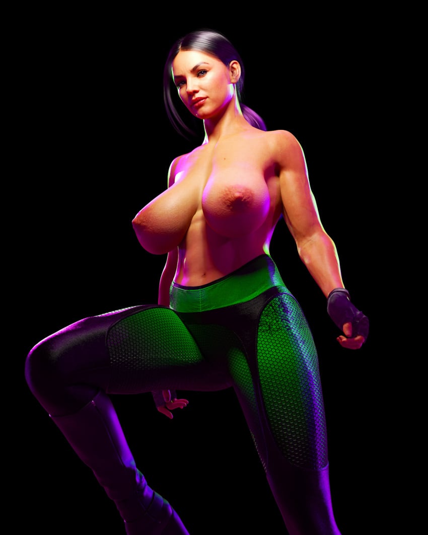 1girls 2021 3d abs athletic athletic_female black_background breasts_bigger_than_head female female_only fingerless_gloves gloves huge_breasts human human_only leg_up lena_(pbrown201077) mature mature_female one_leg_up original_character pbrown201077 ponytail slushe_(website) solid_color_background solo solo_female standing topless topless_female voluptuous voluptuous_female