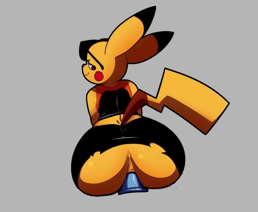 anal anal_penetration anthro ass big_ass big_booty_pikachu big_butt clothing dildo dildo_in_ass fat_ass fat_butt from_behind furry goldeneyensfw looking_back masturbation pikachu pokémon_(species) pokemon riding riding_dildo ripped_clothes ripped_clothing ripped_pants ripped_shorts sex_toy simple_background smile torn_clothes