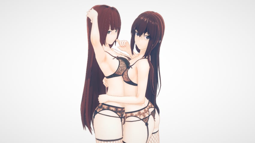 2girls 3d a-lex female female_only lingerie makise_kurisu multiple_girls shiina_kagari steins;gate