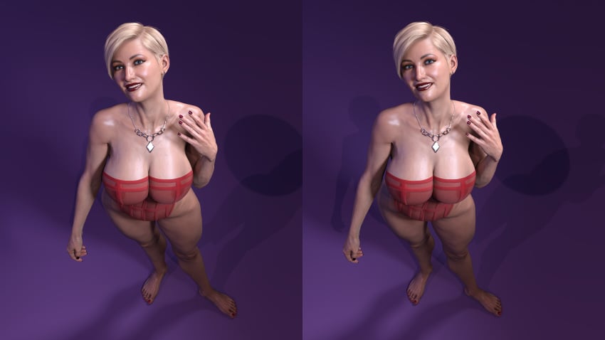 1girls 2021 3d blonde_female blonde_hair female female_only huge_breasts lipstick looking_at_viewer mature mature_female melanie_(pbrown201077) milf necklace original_character pbrown201077 short_hair slushe_(website) smile solo solo_female stereogram viewed_from_above white_female