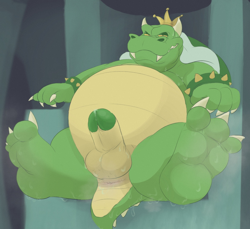 anthro anus bastardpalace bodily_fluids bowser feet hi_res king_koopa koopa male male_only mario_(series) nintendo overweight overweight_male scalie solo sweat the_super_mario_bros._super_show! video_games