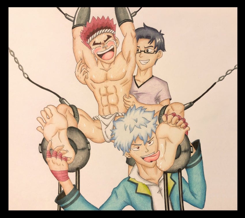 3boys abs aren_kuboyasu bondage foot_lick fundoshi fundoshi_only glasses kineshi_hairo male male_only muscular_male saiki_kusuo_no_psi_nan shun_kaido shun_kaidou sweat tickle_torture tickling tickling_armpits tickling_feet trueticklefanatic