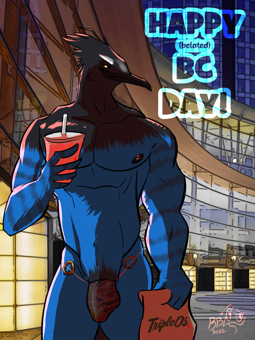 1boy 2022 5_fingers absurd_res anthro anthro_only arm_markings artist_logo artist_signature avian balls barely_visible_balls barely_visible_genitalia barely_visible_penis beak belly_tuft biceps big_muscles big_pecs bird black_arms black_balls black_beak black_body black_chest black_face black_feathers black_fingers black_hands black_markings black_neck black_nipples black_penis black_sclera black_stripes black_tail_feathers blue_arms blue_belly blue_body blue_chest blue_feathers blue_fingers blue_hands blue_legs bulge canada cheek_tuft closed_smile clothed clothed_anthro clothed_male colored colorful cool_colors corvid dark_beak dark_chest dark_face dark_markings dark_nipples dark_sclera deltoids digital_drawing_(artwork) digital_media_(artwork) english_text face_markings fast_food feather_markings flaccid front_view half-closed_eyes head_tuft heart high_resolution highres holding_bag holding_beverage holding_cup humanoid_hands light logo long_beak looking_aside looking_at_viewer looking_away male male_anthro male_only mall milkshake multicolored_body multicolored_feathers muscular_male night nipples obliques outside pecs penis pose public quads serratus serratus_anterior shaded signature skimpy solo solo_anthro solo_male standing steller's_jay straw striped_arms tail_feathers thebigblackcod three-quarter_portrait toony topless topless_anthro topless_male triple_o's two_tone_arms two_tone_chest two_tone_face two_tone_fingers two_tone_hands white_body white_eyebrows white_face white_feathers white_markings white_spot yellow_eyes