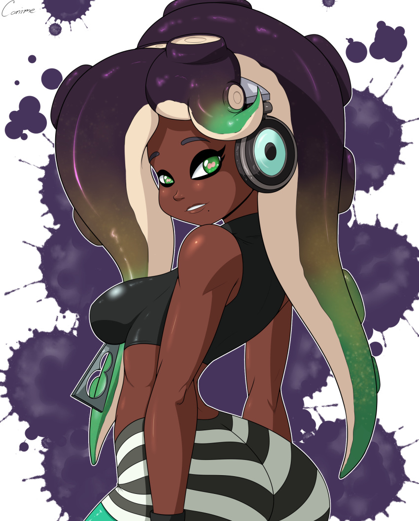 ass breasts canime clothing dark-skinned_female female green_eyes marina_(splatoon) monster_girl smile solo splatoon video_games