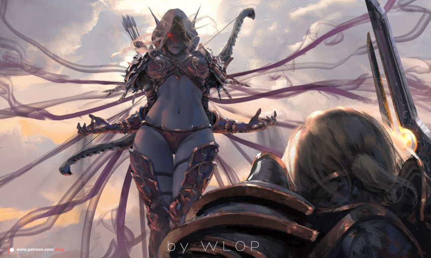 1girls abs anduin_wrynn athletic athletic_female big_breasts female female_focus navel painting_(artwork) panties sylvanas_windrunner thick_thighs wlop world_of_warcraft