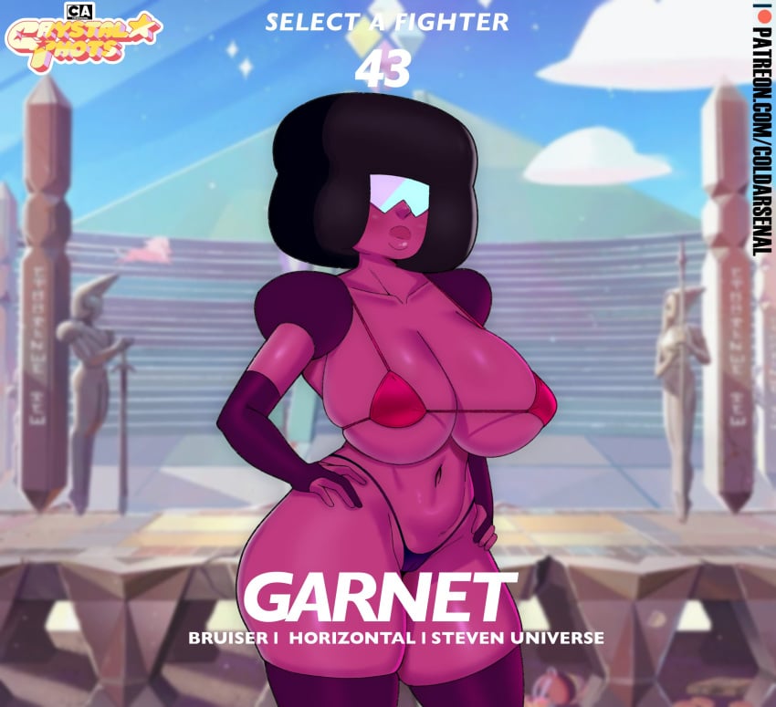 1girls afro alien alien_girl big_breasts bikini black_hair coldarsenal crystal_thots curvy female female_only garnet_(steven_universe) gem_(species) gem_fusion glasses highleg_bikini hourglass_figure large_breasts magenta_body magenta_skin multiversus solo solo_female steven_universe string_bikini thick_thighs thighhighs thin_arms voluptuous wide_hips