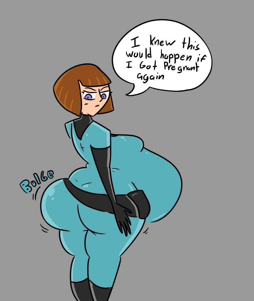 1girls ass belly big_ass big_belly big_breasts bodysuit breasts bubble_butt danny_phantom dialogue female madeline_fenton mature_female milf mother pregnant red_hair skintight solo_female text thick_thighs weightcomicguy wide_hips