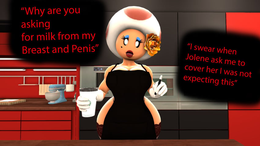 1futa 3d 3d_(artwork) apron beauty_mark big big_breasts big_thighs black_apron black_eyes blue_eyeshadow breasts cleavage coffee_cup dialogue eyeshadow flower_on_head front_view futa_only futanari gloves iced_latte_with_breast_milk light-skinned_futanari light_skin lips lipstick looking_at_viewer makeup mario_(series) meme mushroom mushroom_humanoid nintendo no_nose open_mouth panties paper_mario paper_mario:_the_thousand-year_door red_lipstick self_upload source_filmmaker speech_bubble stockings text thick thick_hips thick_thighs thighhighs toodles_(paper_mario) white_gloves whoram wide_hips